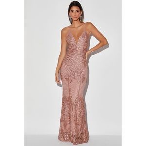 Mauve Embroidered Sequin Mermaid Maxi Dress